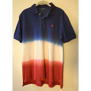 Polo Ralph Lauren Shirt Boys XL 18-20 Custom Slim Fit Dip Dye Red White Blue